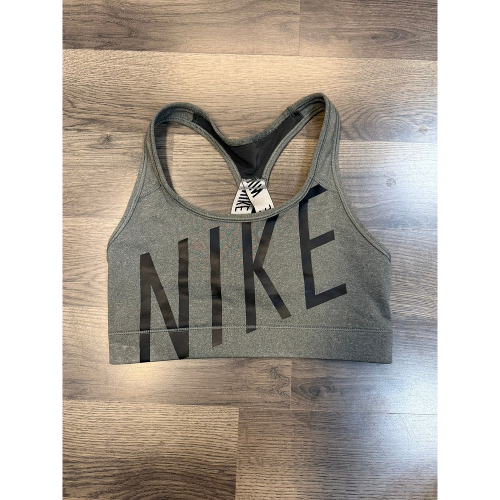 Nike Pro Swoosh Sports Bra Gray Black Logo Racerback Dri-FIT Small